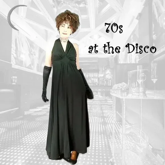 Vintage Dresses | Black Formal Halter Gown, 70s Vintage Disco Era, Vfg, Big Sweep | Color: Black | Size: S | Lunafunk's Closet